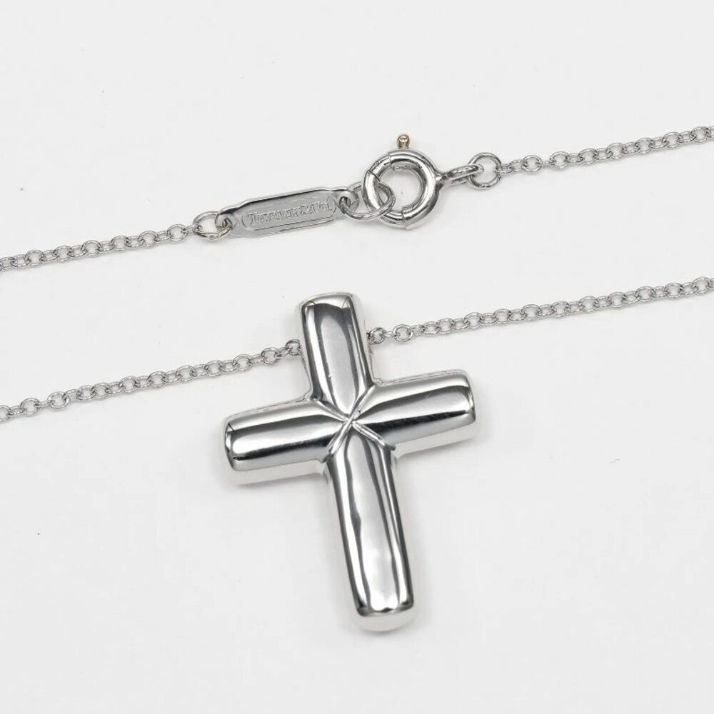 Tiffany & Co. Cross Pendant Platinum And Diamonds Silver Platinum Necklace - Picture 3 of 8